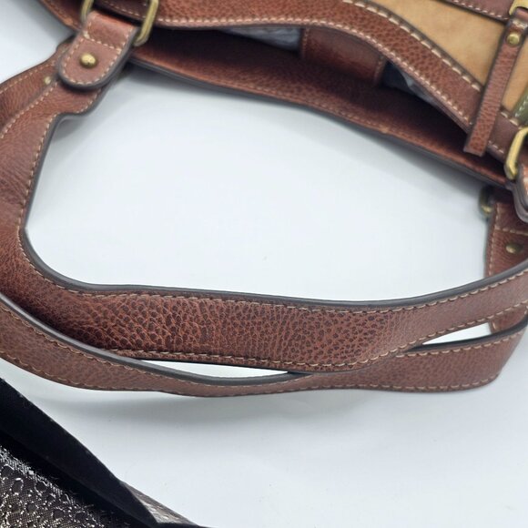 B.O.C Women's Olive & Brown Vinyl Shoulder Satchel Handbag Very Spacious Soft - Picture 12 of 15